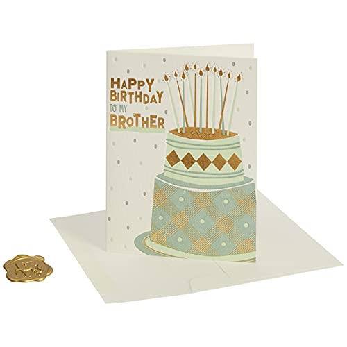 NIQUEA.D Happy Birthday Card, To My Brother Cake Letter Press (NB-0219), (4.125 x 5.5) Vertical