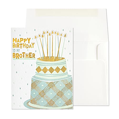 NIQUEA.D Happy Birthday Card, To My Brother Cake Letter Press (NB-0219), (4.125 x 5.5) Vertical