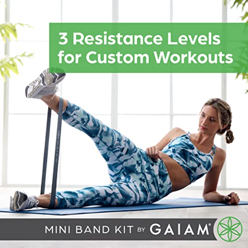 Gaiam Restore Mini Band Kit, Set of 3, Light, Medium, Heavy Lower Body Loop Resistance Bands for Legs and Booty Exercises & Workouts, 12" x 2" Bands