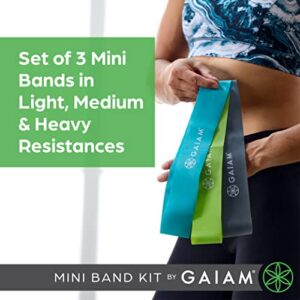 Gaiam Restore Mini Band Kit, Set of 3, Light, Medium, Heavy Lower Body Loop Resistance Bands for Legs and Booty Exercises & Workouts, 12" x 2" Bands