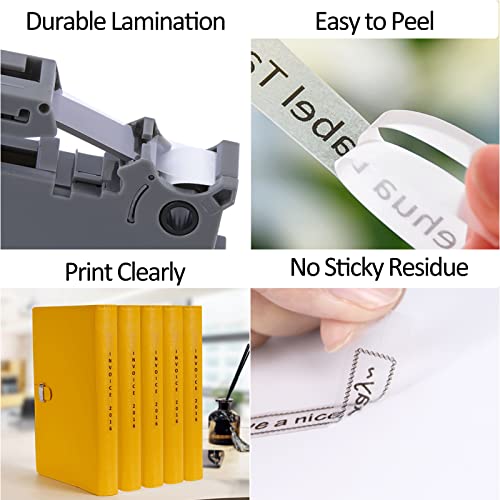 Hehua Tze Tz Tape 12mm 0.47 Laminated Tape Compatible for Brother Label Maker Tape TZe-231 TZe-131 for Ptouch PTD210 PTH110 PTD400 PTD600 ( Black on White/ Clear, 3+3 Pack )