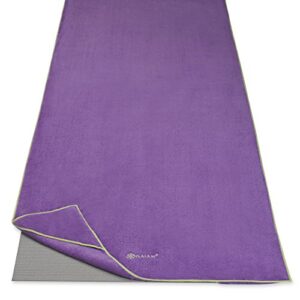 gaiam stay put yoga towel mat size yoga mat towel (fits over standard size yoga mat – 68″l x 24″w), purple