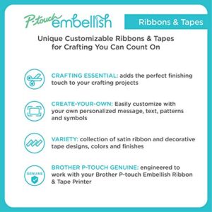 Brother P-touch Embellish Black Print on White Satin Ribbon TZER231 – ½” Wide x 13.1’ Long for use with P-touch Embellish Ribbon & Tape Printer