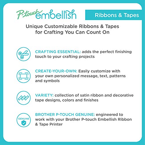 Brother P-touch Embellish Black Print on White Satin Ribbon TZER231 – ½” Wide x 13.1’ Long for use with P-touch Embellish Ribbon & Tape Printer