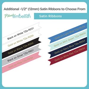 Brother P-touch Embellish Black Print on White Satin Ribbon TZER231 – ½” Wide x 13.1’ Long for use with P-touch Embellish Ribbon & Tape Printer