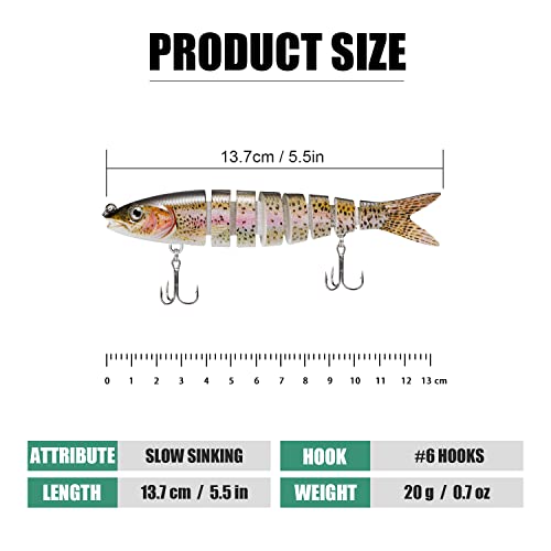 TRUSCEND Fishing Lures for Bass Trout Multi Jointed Swimbaits Slow Sinking Bionic Swimming Lures Bass Freshwater Saltwater Bass Lifelike Fishing Lures Kit