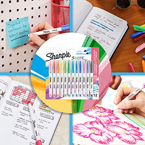 SHARPIE S-Note Creative Colouring Highlighter Pens | Marker Pen to Write, Draw & More | Assorted Pastel Colours | Chisel Tip | 12 Count