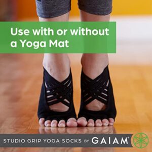 Gaiam Grippy Studio Yoga Socks for Extra Grip in Standard or Hot Yoga, Barre, Pilates, Ballet or at Home for Added Balance and Stability, Black, Small-Medium, One Size