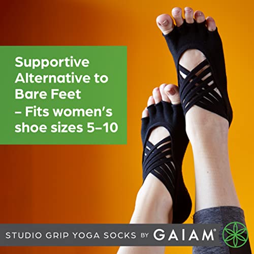 Gaiam Grippy Studio Yoga Socks for Extra Grip in Standard or Hot Yoga, Barre, Pilates, Ballet or at Home for Added Balance and Stability, Black, Small-Medium, One Size