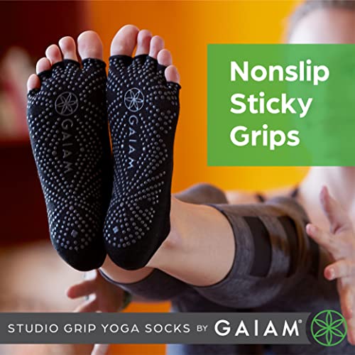 Gaiam Grippy Studio Yoga Socks for Extra Grip in Standard or Hot Yoga, Barre, Pilates, Ballet or at Home for Added Balance and Stability, Black, Small-Medium, One Size