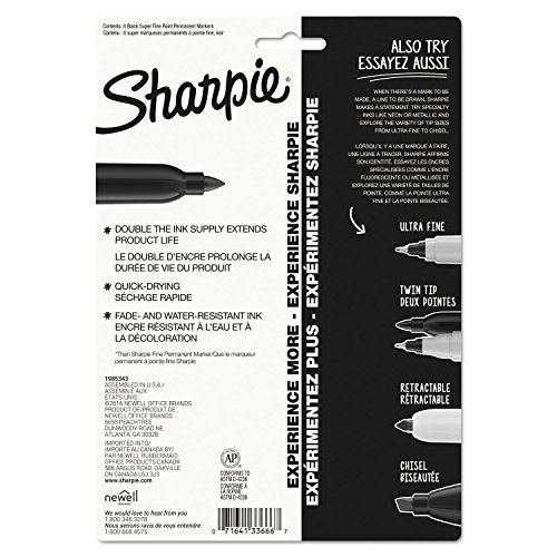 SHARPIE 33666Pp Super Permanent Markers Fine Point Black 6/Pack