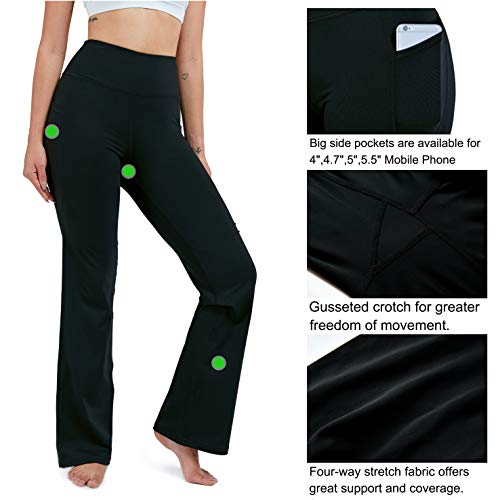 28"/30"/32"/34" Inseam Women's Bootcut Yoga Pants Long Bootleg High-Waisted Flare Pants with Pockets BlackFlare_30_Medium Black