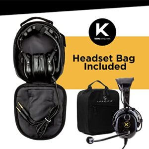 KORE AVIATION KA-1 General Aviation Headset for Pilots | Mono and Stereo Compatibility, Passive Noise Reduction, Noise Canceling Microphone, Gel Ear Seals, Adjustable Headband, Headset Bag