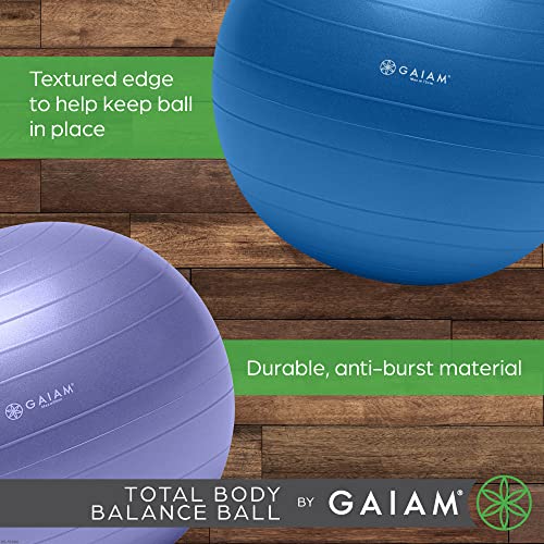 Gaiam 05-52205 Total Body Balance Ball Kit - Includes 75cm Anti-Burst Stability Exercise Yoga Ball, Air Pump & Workout Video - Blue