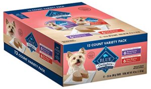 blue buffalo delights natural adult small breed wet dog food cups, pate style, filet mignon and porterhouse 3.5-oz (12 pack- 6 of each flavor)