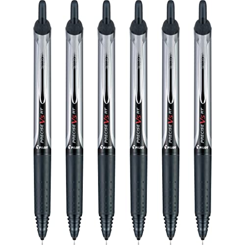 PILOT Precise V5 RT Refillable & Retractable Liquid Ink Rolling Ball Pens, Extra Fine Point (0.5mm) Black Ink, 6-Pack (13613)