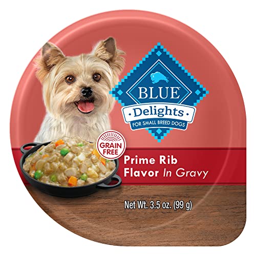 Blue Buffalo Delights Natural Adult Small Breed Wet Dog Food Cup, Prime Rib Flavor in Hearty Gravy 3.5-oz (Pack of 12)