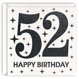 black 52nd birthday card, laser cut glitter woman man age 52 gift for husband, brother, father