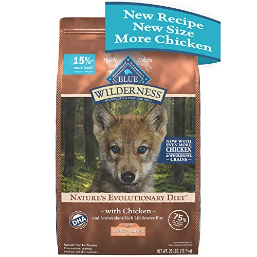 Blue Buffalo Wilderness High Protein Natural Large Breed Puppy Dry Dog Food Plus Wholesome Grains, Chicken 28 lb Bag