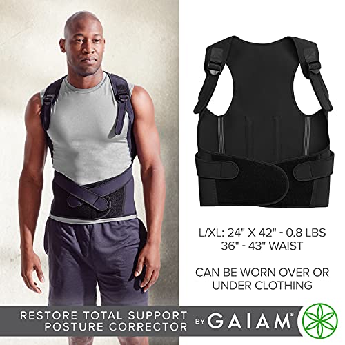 Gaiam Restore Total Support Posture Corrector for Men - Neoprene Back Straightener, Adjustable Straps, Compact Brace Support for Clavicle, Neck, Shoulder, Invisible Pain Relief – Large/X-Large