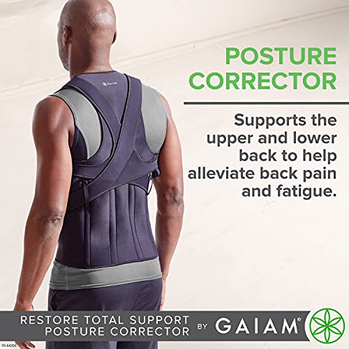 Gaiam Restore Total Support Posture Corrector for Men - Neoprene Back Straightener, Adjustable Straps, Compact Brace Support for Clavicle, Neck, Shoulder, Invisible Pain Relief – Large/X-Large