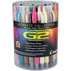 pilot pen 14557 g2 premium ultimate collection refillable and retractable rolling ball gel pens, fine point, assorted color inks, 36-pack tub