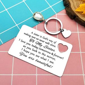 Sister Wallet Card Sister Gifts from Sister Brother, Soul Sisters Bestie Gift for Women, A Sister is God's Way of Making Sure We Never Walk Alone Gifts for My Little Big Sister Christmas Birthday Gift