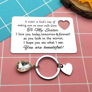 Sister Wallet Card Sister Gifts from Sister Brother, Soul Sisters Bestie Gift for Women, A Sister is God's Way of Making Sure We Never Walk Alone Gifts for My Little Big Sister Christmas Birthday Gift