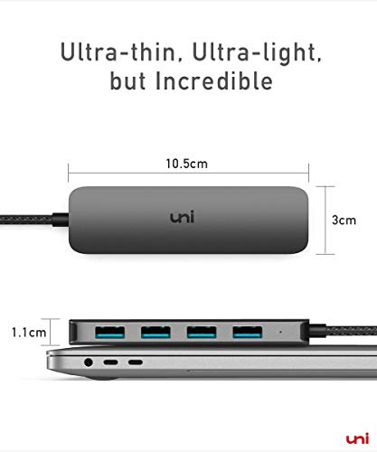 uni USB C to USB Hub 4 Ports, Aluminum USB Type C to USB Adapter with 4 USB 3.0 Ports, Thunderbolt 3 to Multiport USB 3.0 Hub Adapter for MacBook Pro/Air 2020/2019, iPad Pro, Dell, Chromebook and more
