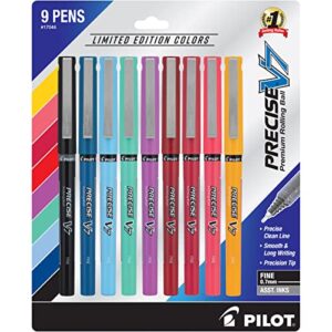 pilot precise v7 stick liquid ink rolling ball stick pens, fine point, assorted ink, 9-pack (17046)