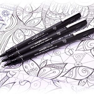 Uni Pin Drawing Pens/6 Assorted Tip Sizes, Uni Pin Technical Fineliner Pens, Pack of 6 Assorted Tip Sizes, Black Ink