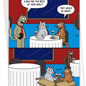 NobleWorks - Funny Anniversary Card with Envelope - Cartoon Marriage Humor, Spouse Notecard for Anniversary - Cat Box C7005ANG