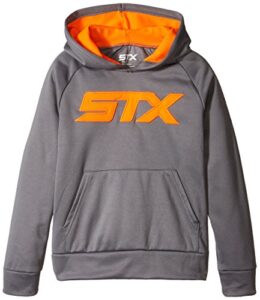 stx little boys’ fleece pullover hoodie sweatshirt, gray/orange, 7
