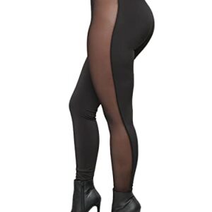 Uni Clau Women Sexy Casual See Through Elastic Pencil Pants Mesh Leggings High Waist Sweatpants Tights Black 2XL