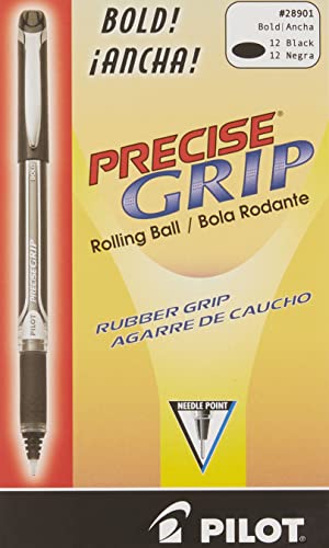 PILOT Precise Grip Liquid Ink Rolling Ball Stick Pens, Bold Point, Black Ink, 12-Pack (28901)