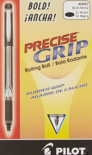 PILOT Precise Grip Liquid Ink Rolling Ball Stick Pens, Bold Point, Black Ink, 12-Pack (28901)