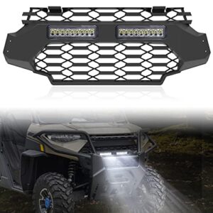 sautvs front mesh grill for ranger xp 1000 18-23, waterproof black mesh grille with led light bar for polaris ranger xp 1000 2018-2023 accessories (1pcs)