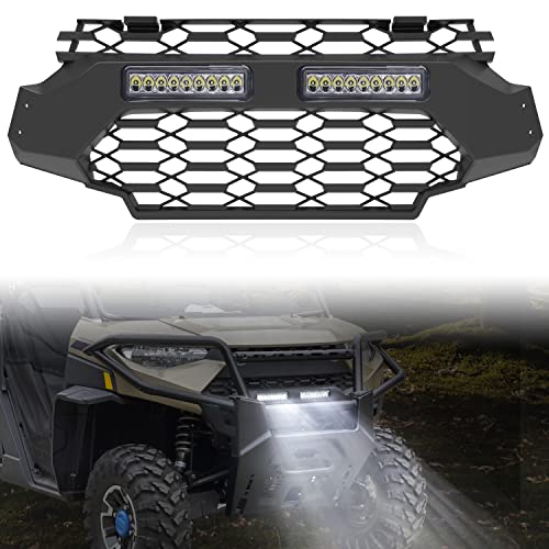 SAUTVS Front Mesh Grill for Ranger XP 1000 18-23, Waterproof Black Mesh Grille with LED Light Bar for Polaris Ranger XP 1000 2018-2023 Accessories (1PCS)