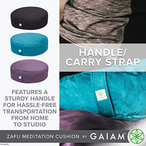 Gaiam Zafu Meditation Cushion - Round Yoga Pillow with Easy-to-Carry Handle - Floor Pillow for Pressure Relief - Machine Washable Cover (Sold Individually or with Zabuton Bundle), Purple