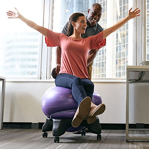 Gaiam Classic Balance Ball Chair – Exercise Stability Yoga Ball Premium Ergonomic Chair for Home and Office Desk with Air Pump, Exercise Guide and Satisfaction Guarantee, Blue