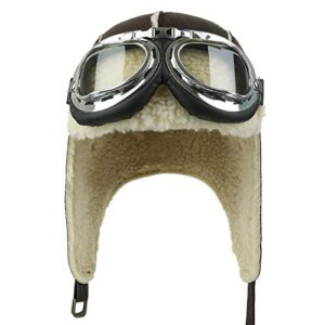 ililily Aviator Hat Winter Snowboard Fur Ear flaps Trooper Trapper Pilot Goggles, Brown,One Size (aviator-403-8)