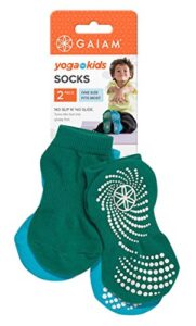 gaiam kids yoga socks (pack of 2), green/blue