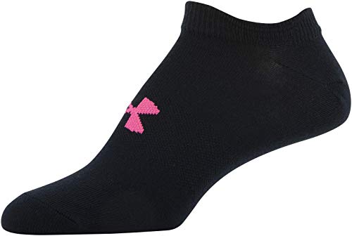 Under Armour Women's Essential 2.0 Lightweight No Show Socks, 6-Pairs , Black/Cerise Assorted , Medium