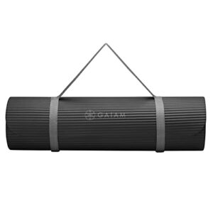 gaiam extra-thick yoga fitness mat and exercise mat with non-slip texture and easy carry strap – ideal for floor workouts and everyday yoga – supportive and portable, black, 10mm