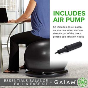 Gaiam Essentials Balance Ball & Base Kit, 65cm Yoga Ball Chair, Exercise Ball with Inflatable Ring Base for Home or Office Desk, Includes Air Pump, Black