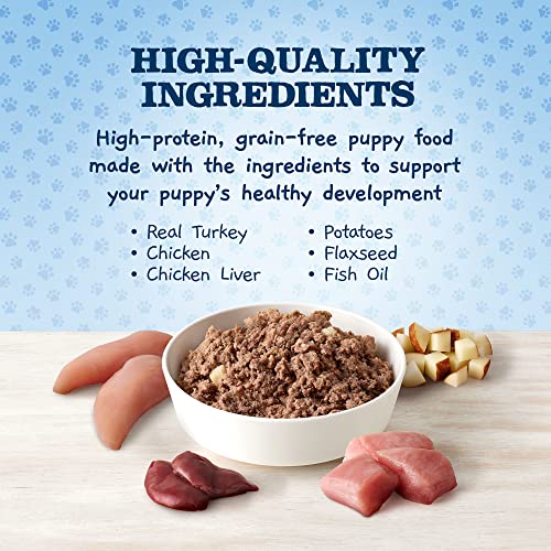 Blue Buffalo Baby BLUE Healthy Growth Formula Grain Free High Protein, Natural Puppy Wet Dog Food, Turkey and Potato Recipe 12.5-oz Cans (Pack of 12)