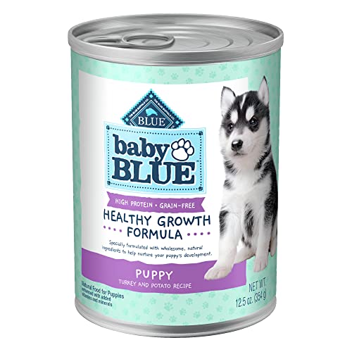 Blue Buffalo Baby BLUE Healthy Growth Formula Grain Free High Protein, Natural Puppy Wet Dog Food, Turkey and Potato Recipe 12.5-oz Cans (Pack of 12)