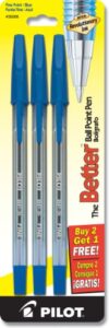 pilot the better ball point pen refillable ballpoint stick pens, fine point, blue ink, 2-pack + 1 bonus (35006)