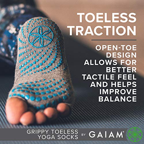 Gaiam Yoga Socks - Toeless Grippy Non Slip Sticky Grip Accessories for Women & Men - Hot Yoga, Barre, Pilates, Ballet, Dance, Home - Black/Grey 2-Pack