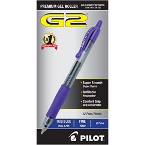 pilot g2 premium gel ink pens, fine point, iris blue ink, 12-pack (17137)